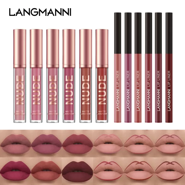 Langmanni Matte Lipstick &amp; Langmanni Lip Liner 12Pcs Sets